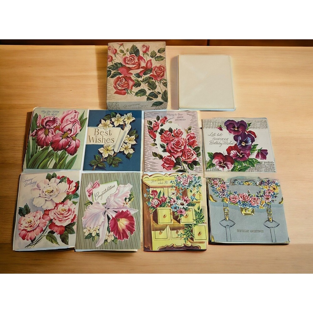 Vtg Scripture Text All Occasions 8 Cards 6 Env Retro Florals Birthday Get Well